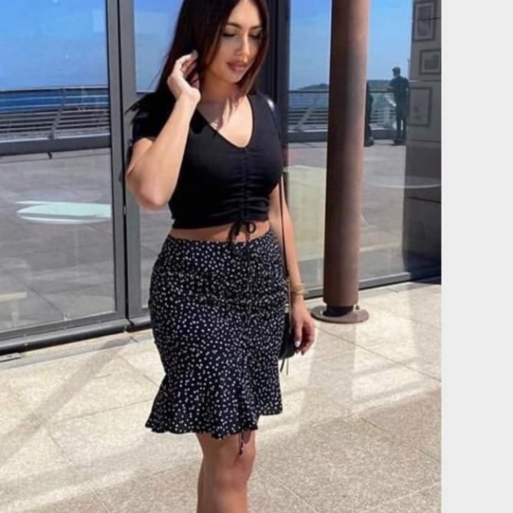 Zara Draped Polka Dot Black & White Skirt